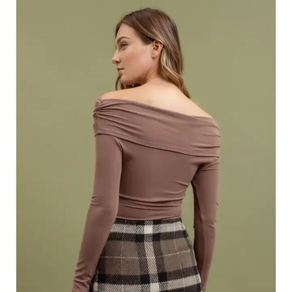 ($9) Off the Shoulder Foldover Long Sleeve Knit Top - Picture 2 of 5